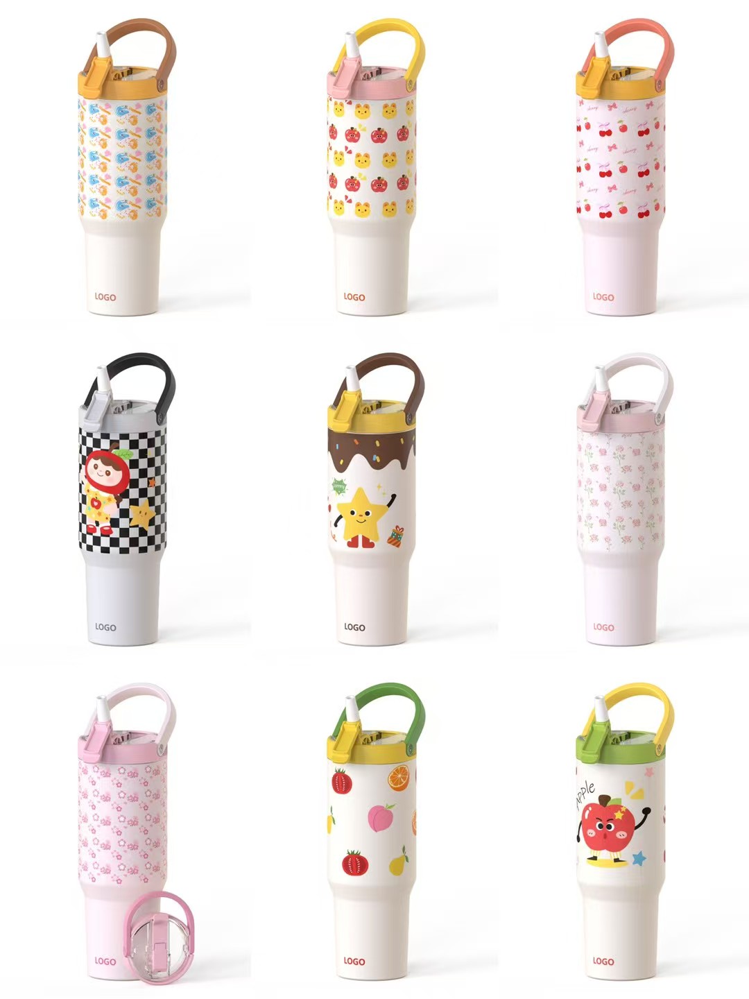 Custom drinkware assortment with different printed designs
