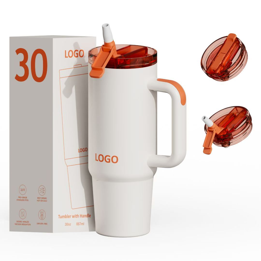 White tumbler shown with coordinated product packaging