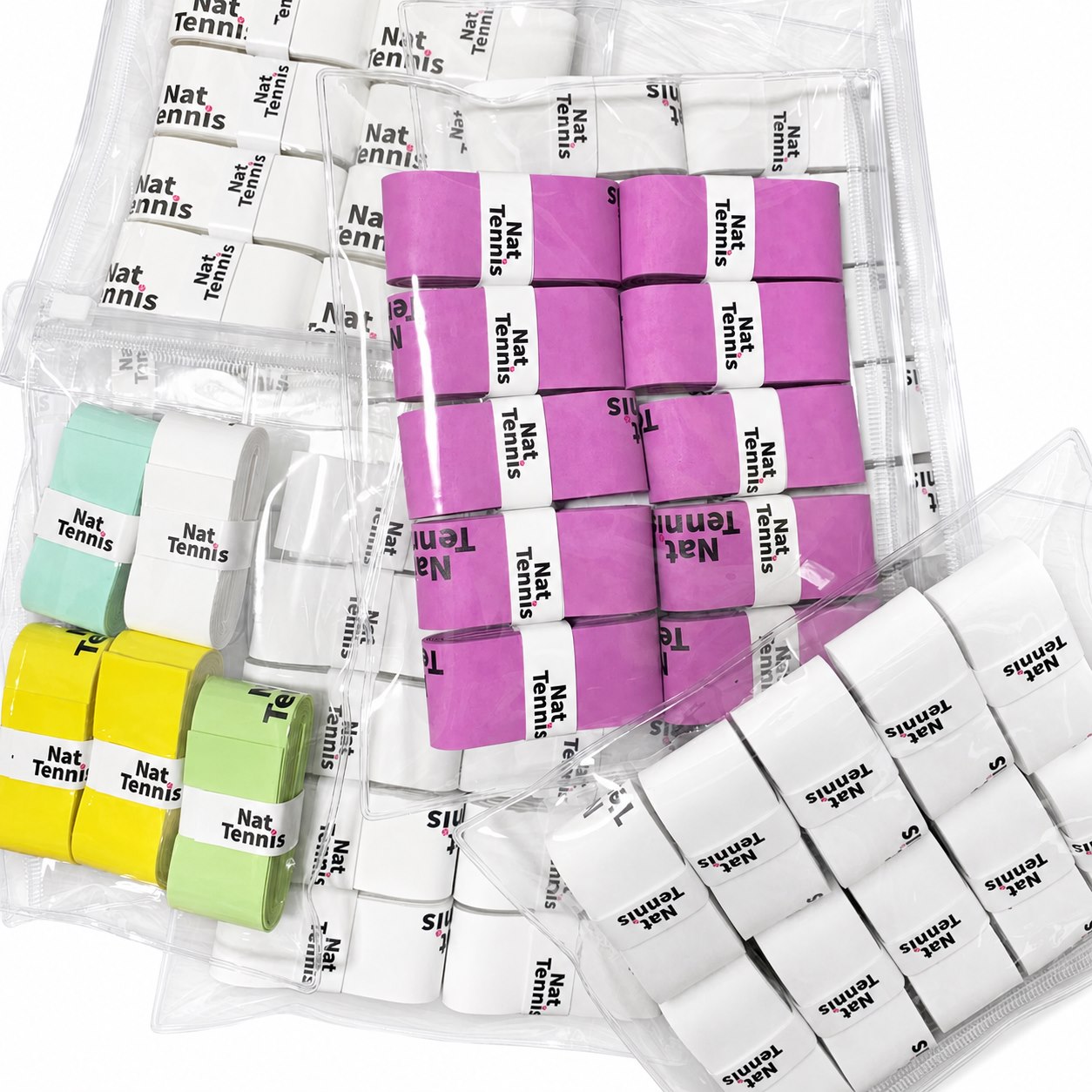Custom printed overgrips arranged in clear retail packaging