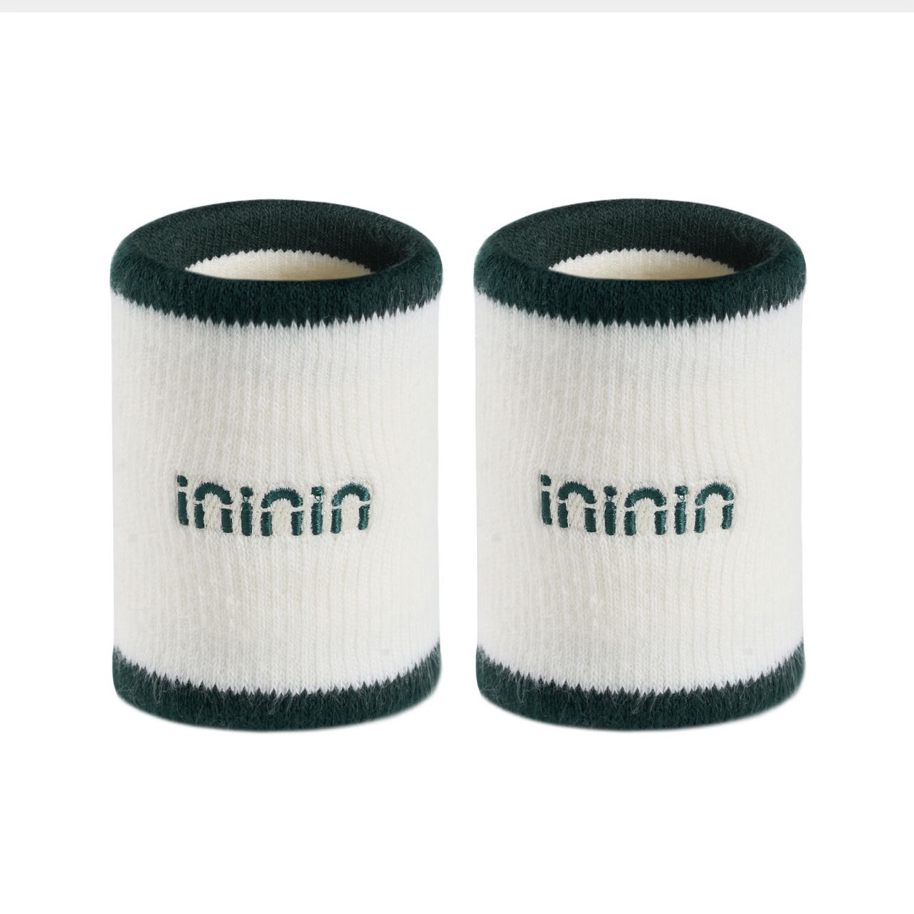White and green wristbands with restrained embroidered logo